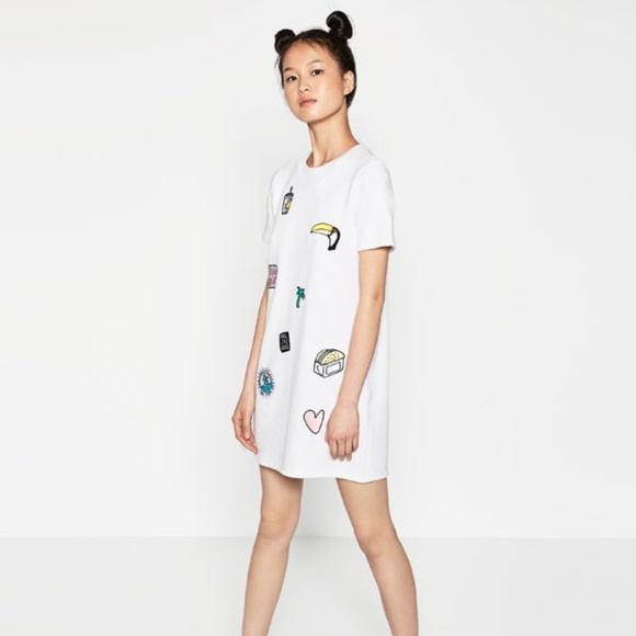 Zara Dresses & Skirts - Zara white short sleeve patch dress Zara Dresses & Skirts - Zara white short sleeve patch dress